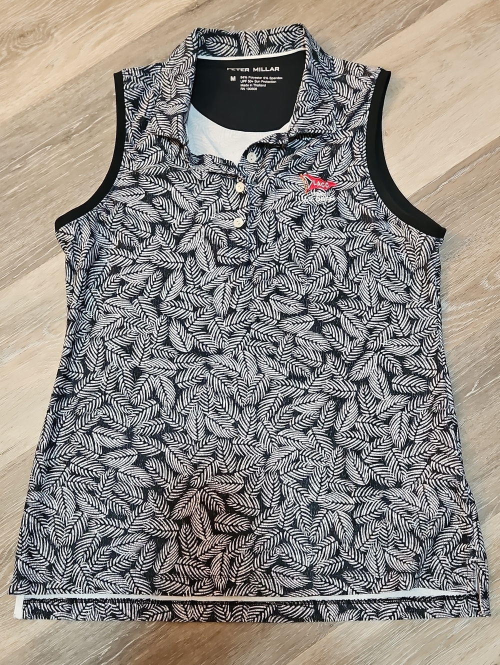 Peter Millar Women's Black & White Leaf-Print M Sleeveless Polo Tank 123 US Open